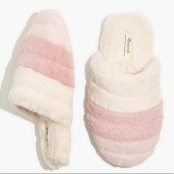 NEW Madewell Quilted Color Block Scuff Slippers in Recycled Faux Fur  6 - Picture 2 of 8